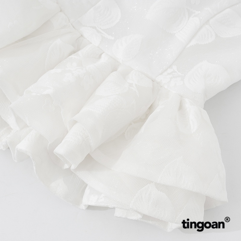 TINGOAN®  - Áo croptop cúp quây chất liệu ren dệt hoa nổi bèo gấu trắng PRINCESS TEARS TOP/WH
