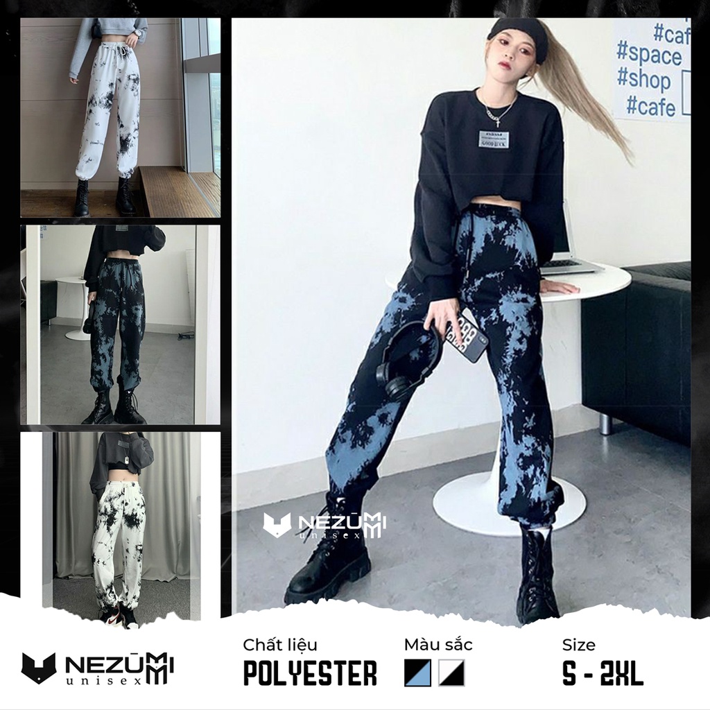 (Sẵn trắng) Quần jogger nỉ 2 unisex nam nữ màu loang tie dye sexy dance hiphop đường phố Hàn Quốc