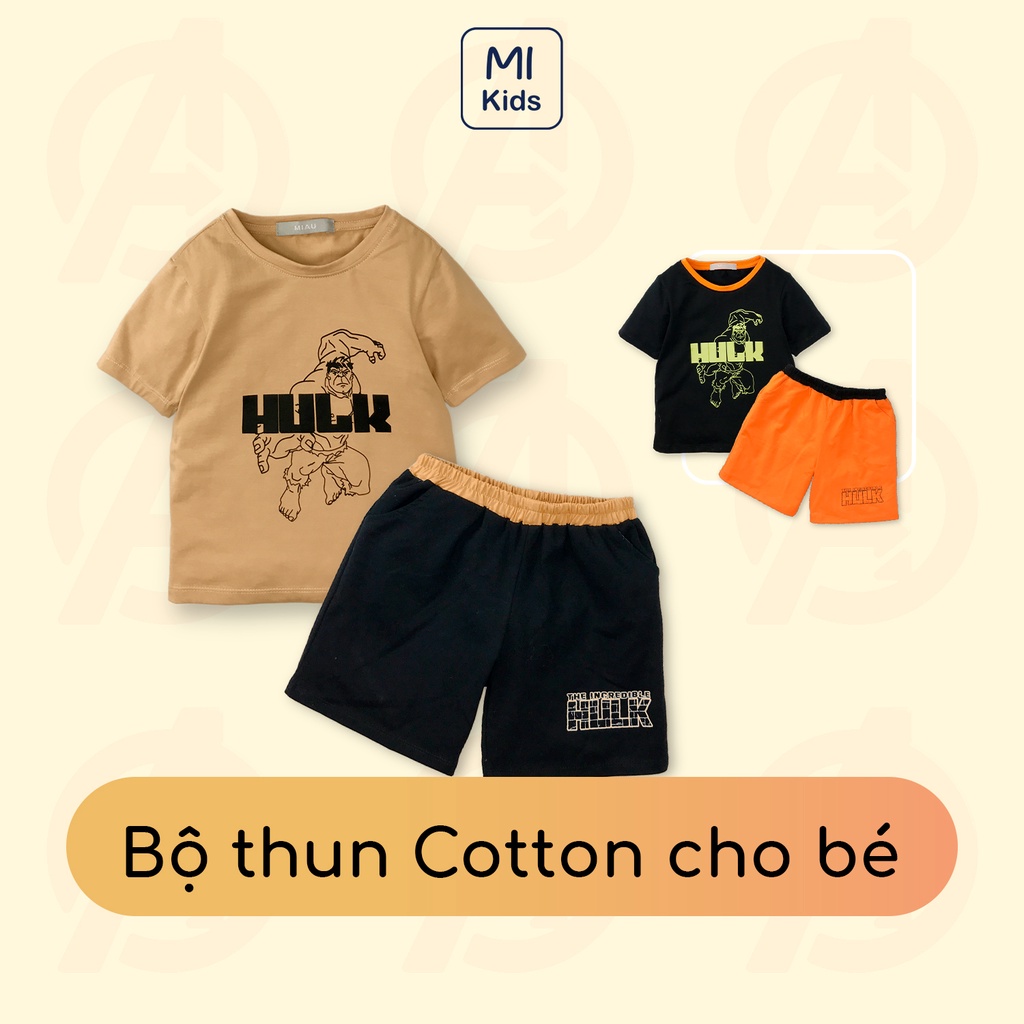 Đồ bộ bé trai In Hình Siêu Nhân HULK cực ngầu, Thun Cotton co giãn thấm hút Cho Bé Đến 55Kg mặc hè thoáng mát