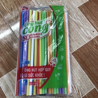 Ống hút cong bằng nhựa dùng 1 lần nhiều màu 80 ống/bịch
