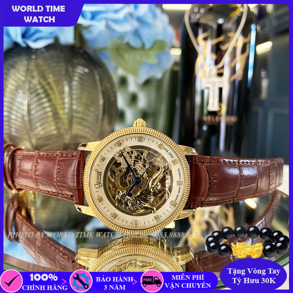 Đồng hồ nam Ogival Automatic dây da , chuống nước chống xước, full box và thẻ bảo hành 3 năm toàn quốc