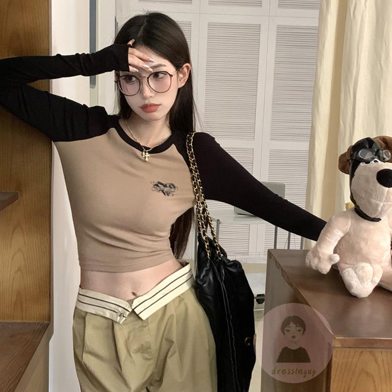 Áo Thun Dài Tay Cổ Tròn In Họa Tiết Retro Thời Trang Dành Cho Nữ