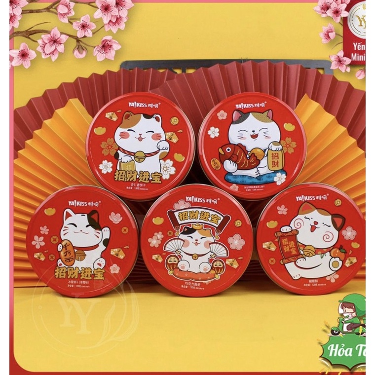Bánh quy mèo thần tài hộp thiếc dễ thương 120g