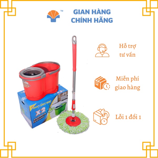 Bộ Thùng Lau Nhà Maxx Easy Mop X2 mâm nhựa xoay 360 độ