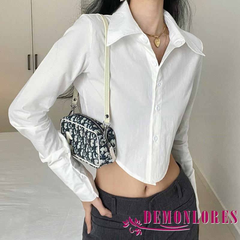 Áo Sơ Mi Tay Dài Dáng Rộng Màu Sắc Trơn Cài Nút Thời Trang Xuân Thu Dành Cho Nữ