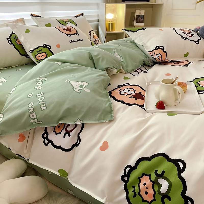 Bộ chăn ga gối cotton poly cừu xanh cute ETAMI miễn phí bo chun ga trải giường (chưa kèm ruột)