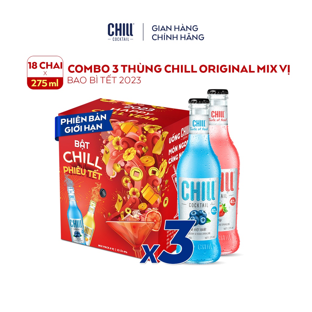 Combo 3 thùng 6 chai Chill Cocktail mix vị 275ml/chai