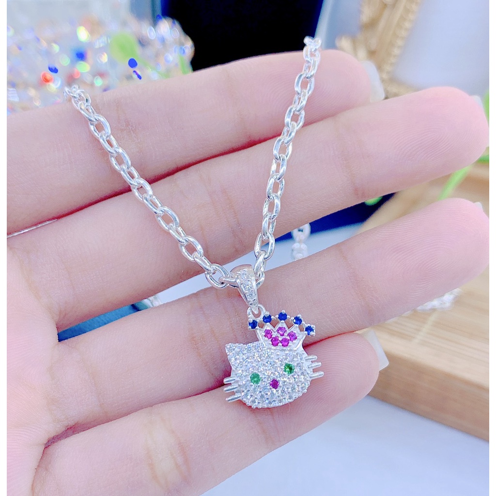Dây Chữ Công Bạc Cho Bé Phối Mặt Kitty Vương Miện ( Bạc 925 )