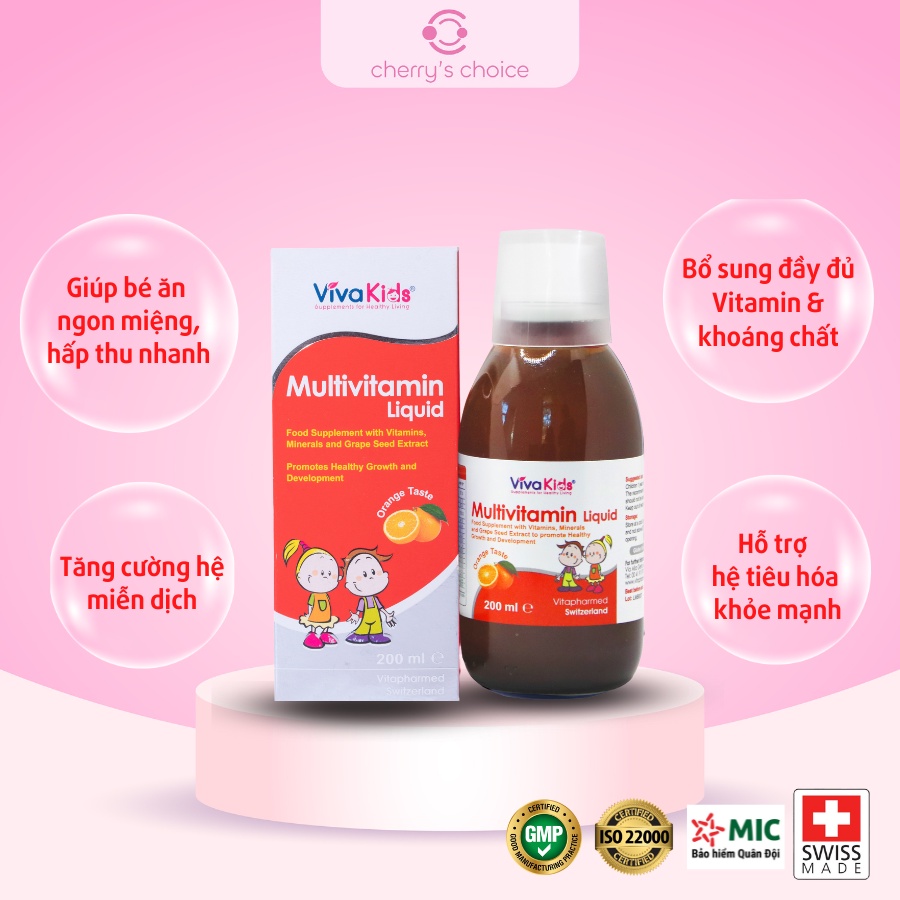 Vitamin tổng hợp VivaKids Multivitamin hỗ trợ trẻ ăn ngon, hấp thu tốt (200ml)
