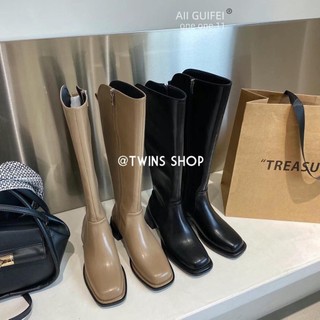 HÌNH THẬT Boots đùi nữ đứng form boots trà sữa mũi vuông