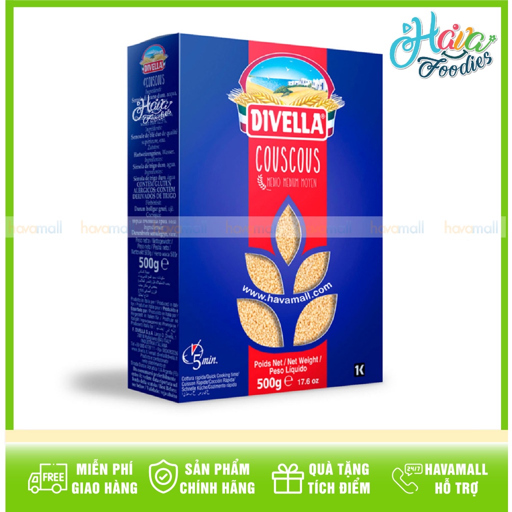 TẶNG OREGANO - Hạt Couscous Hộp Giấy Cao Cấp DIVELLA 500g