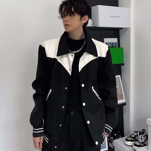 Áo Khoác Cổ Bẻ áo khoác bóng chày Phong Cách Retro áo khoác nam Hàn Quốc áo khoác bomber Nam Nữ