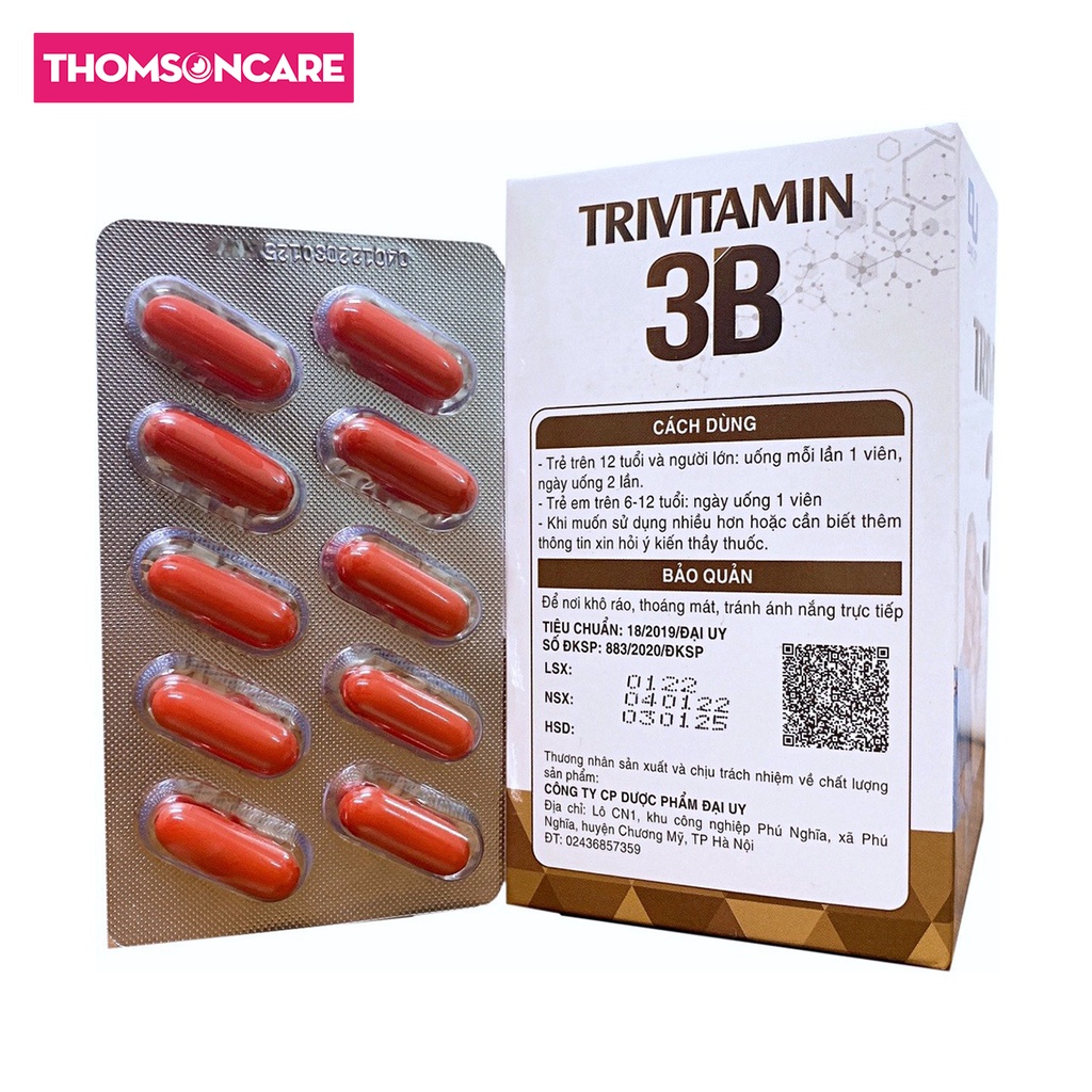 Bổ sung Vitamin B1 B6 B12 tổng hợp Đại Uy - TriVitamin 3B giúp tăng đề kháng, giảm mệt mỏi - Hộp 100 viên nang mềm