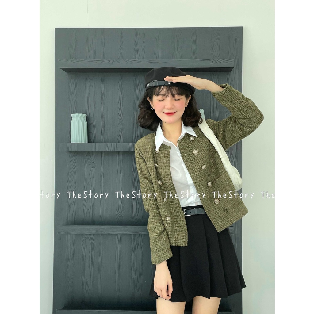 Áo tweed hai hàng nút xanh rêu  A2730