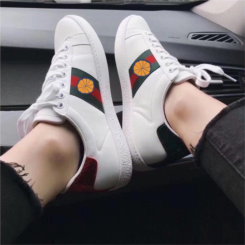Giày thể thao gu.cci rắn thêu, Sneaker GC Môi love, GC white blue vạch xanh đỏ đế thơm - Hộp Xanh + Thẻ