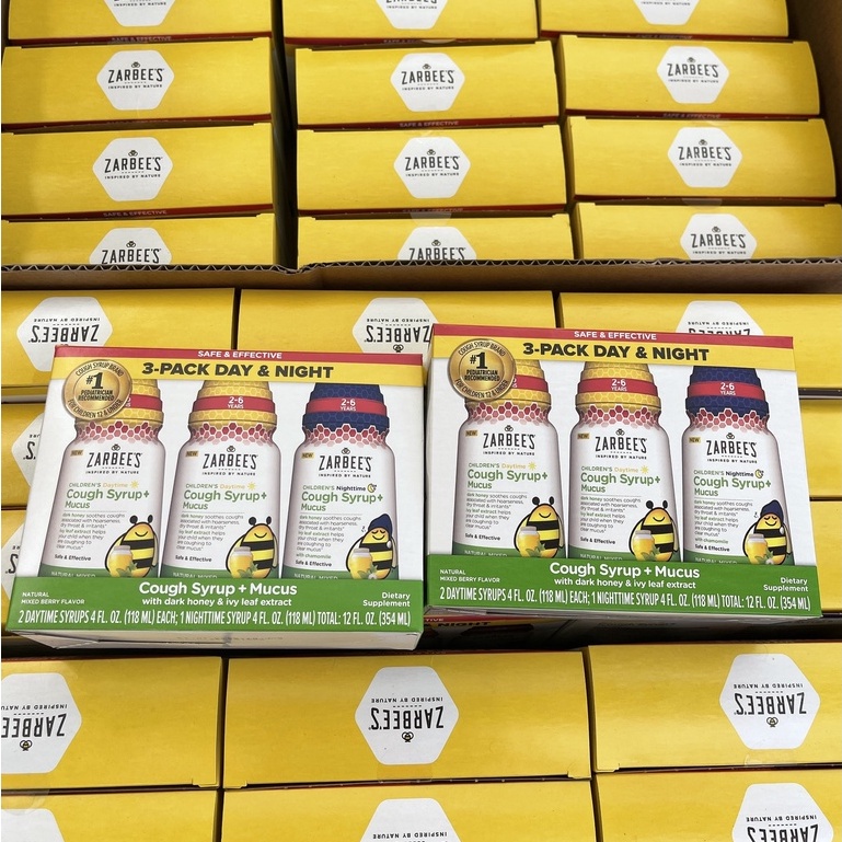 [Mẫu mới] Siro ho tiêu đờm Zarbee's Cough Syrup + Mucus ngày và đêm 118ml của Mỹ