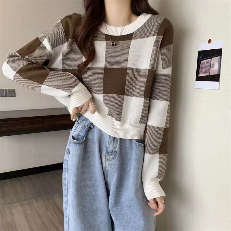 COZOK Áo Sweater Tay Dài Dáng Ngắn Kẻ Sọc Kiểu Hàn Quốc Thời Trang