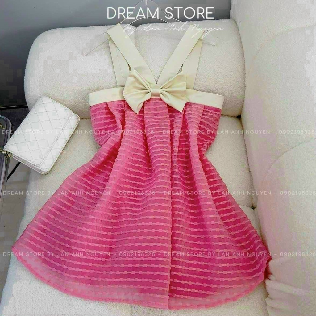 Váy đầm nữ 2 dây phối nơ trước ngực siêu xinh họa tiết nhiều màu tôn da sang chảnh tôn dáng dự tiệc đi chơi, dạo phố