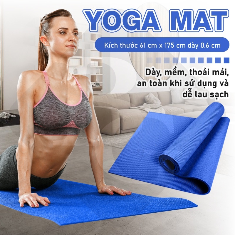 BG Thảm tập yoga tập gym siêu bền loại dày 6mm TPE màu xanh