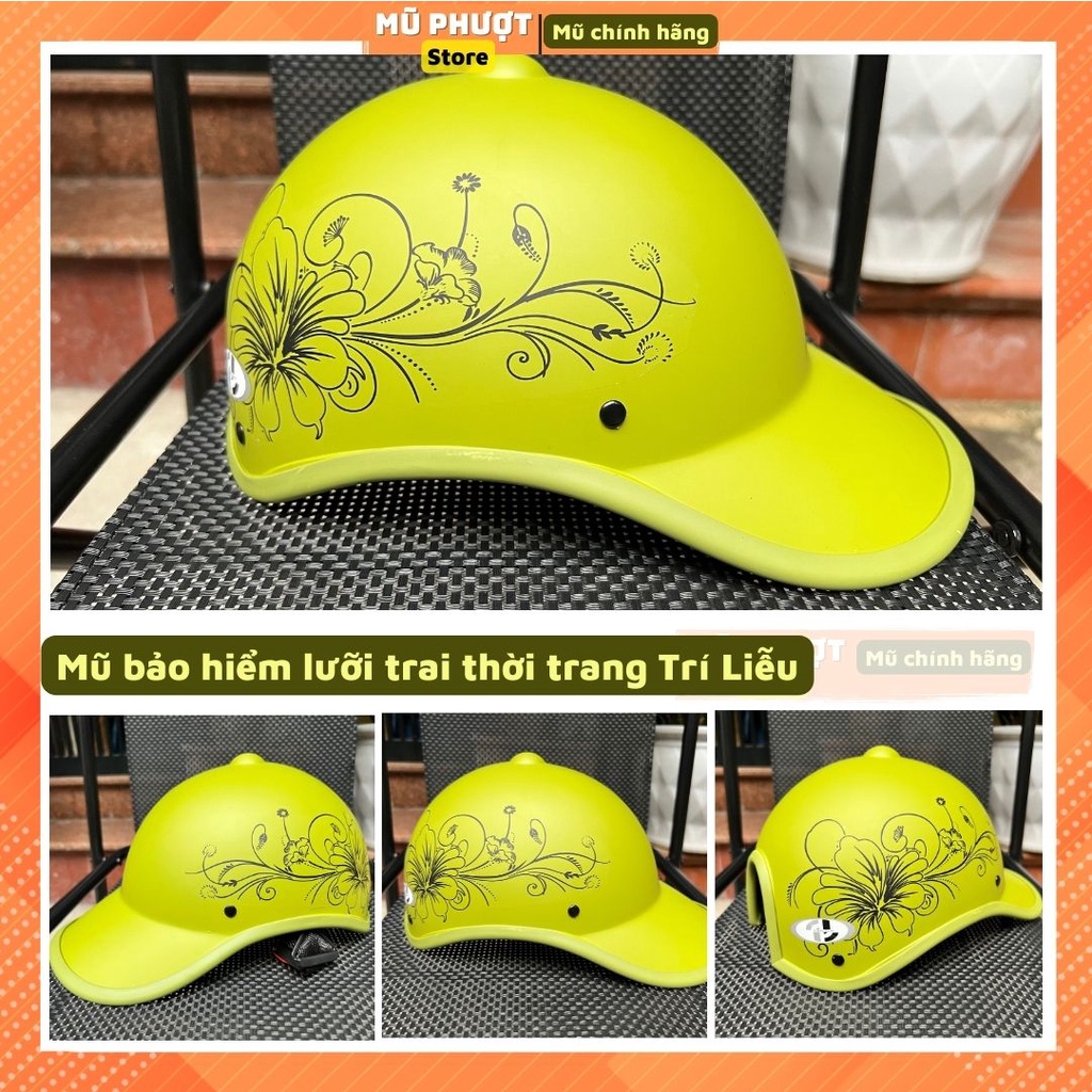 Mũ bảo hiểm nửa đầu lưỡi trai thời trang nam nữ trí liễu xanh cốm tem hoa cao cấp nhiều màu sắc