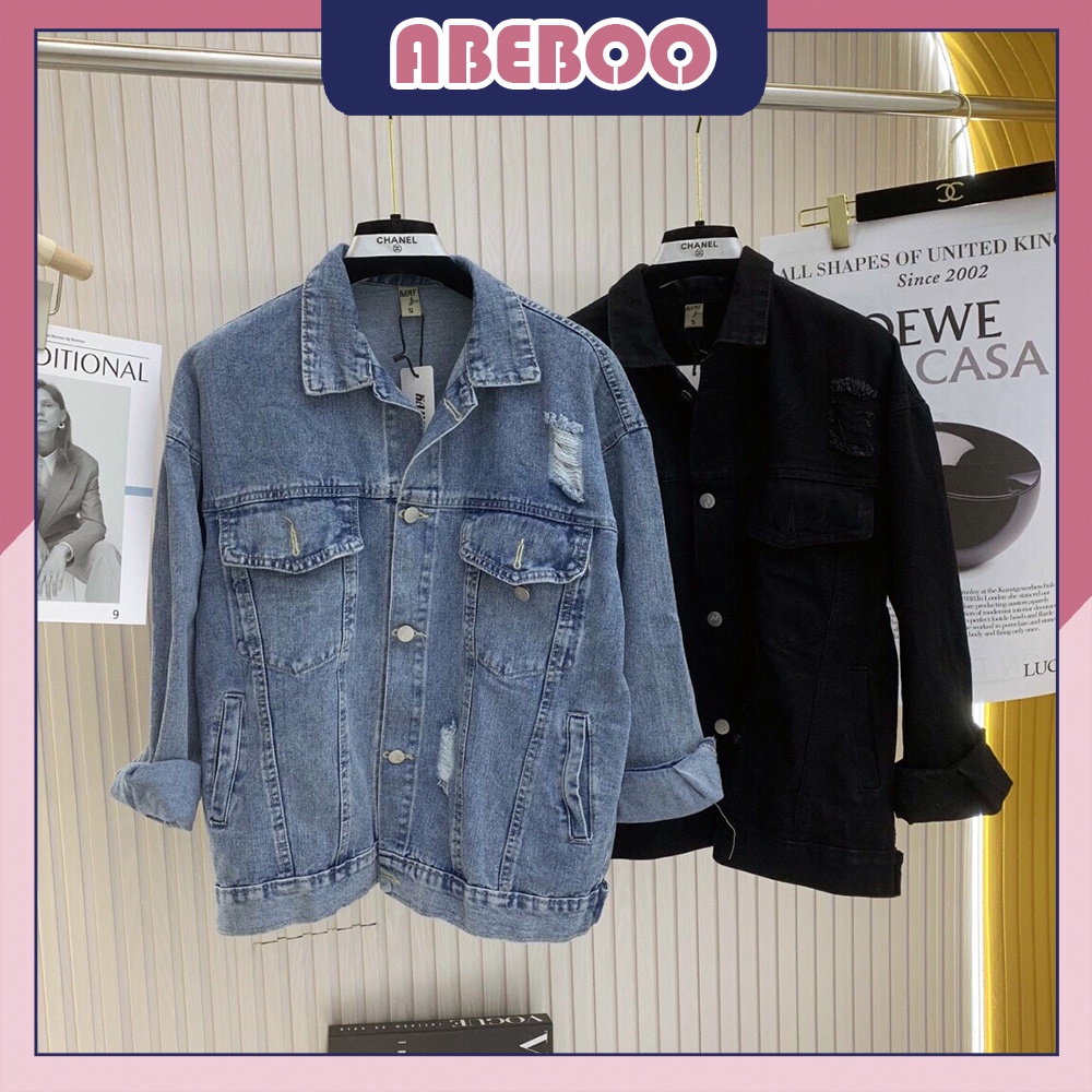 Áo Khoác jeans nam nữ khoác ngoài áo khoác bò Unisex ulzzang dáng rộng classic Màu Xanh Đen Giá rẻ A02 Abeboo