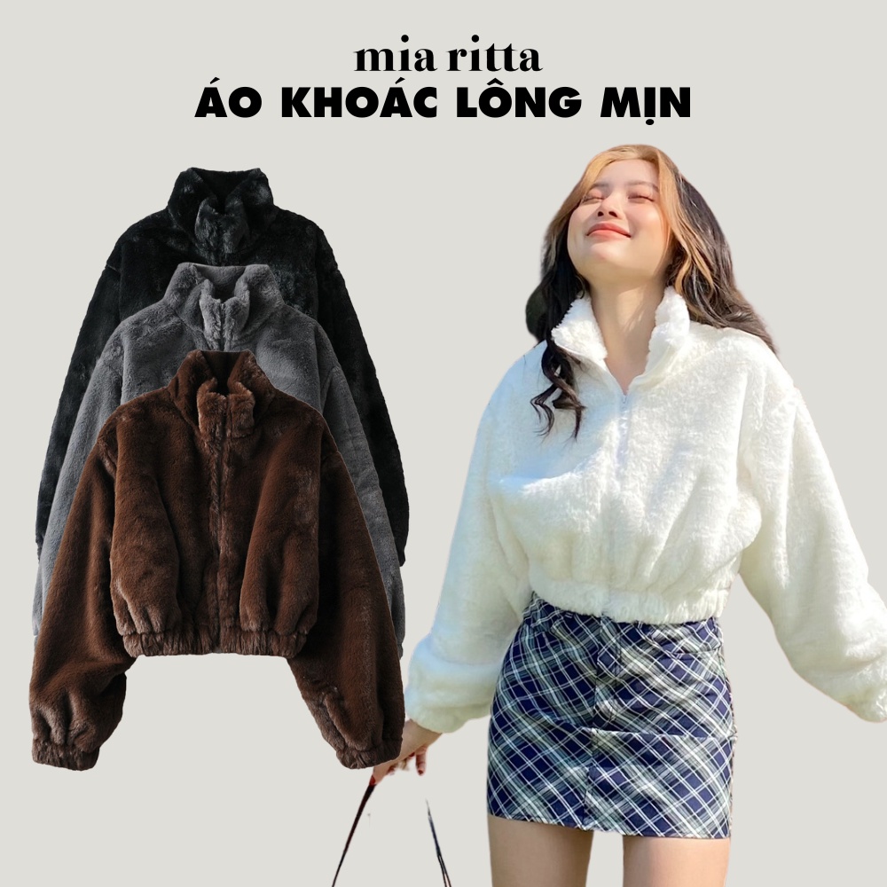 Áo khoác lông Mia Ritta A2036 áo khoác lông mịn bo gấu dài tay