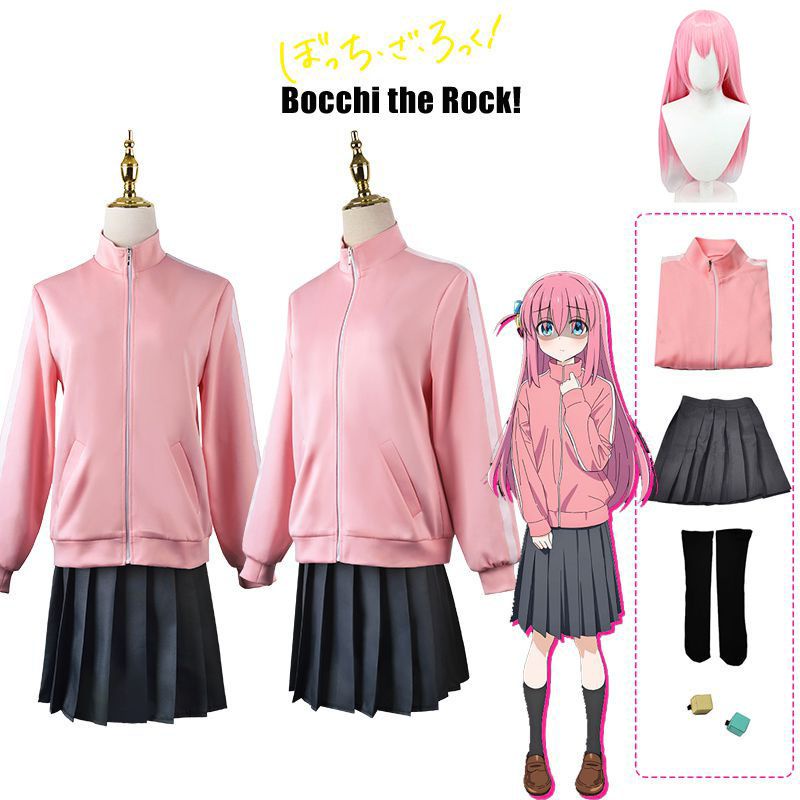 Bocchi the Rock Cosplay Gotou Hitori Cô Gái Anime Trang Phục Áo Khoác Màu Hồng Váy Đồng Nhất Bộ JK C