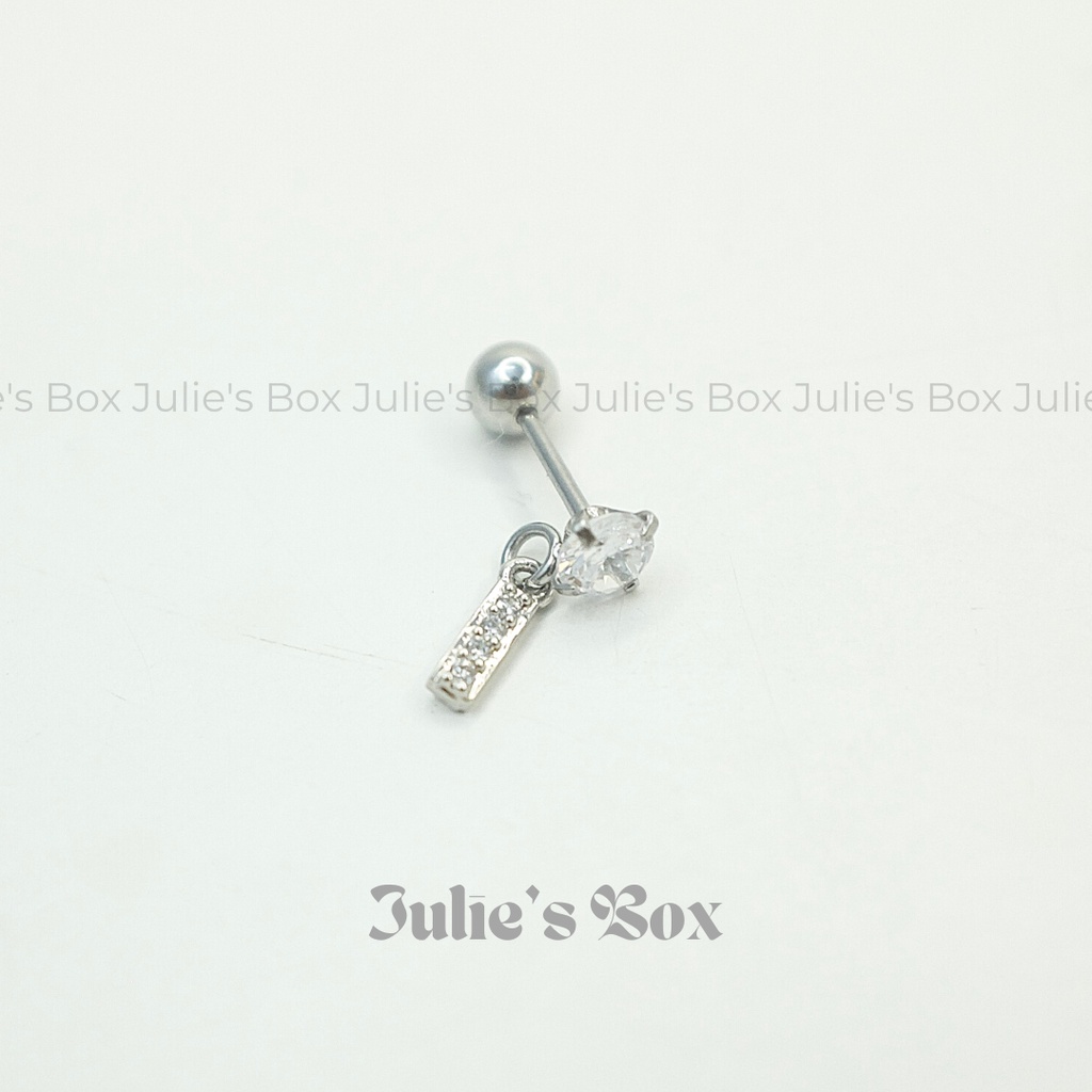 [1 Chiếc] Khuyên Tai Titan Tòn Ten Chữ I Đính Đá Màu Bạc Không Gỉ Sét Không Ngứa Bông Tai Unisex Julies Box 66