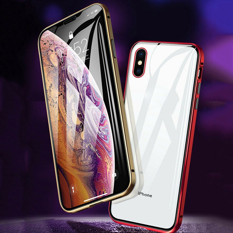 Ốp Điện Thoại Kính Cường Lực Phối Khung Kim Loại Từ Tính Dành Cho iPhone 14 13 12 11 Pro X XR XS MAX 8 7 6 6s Plus