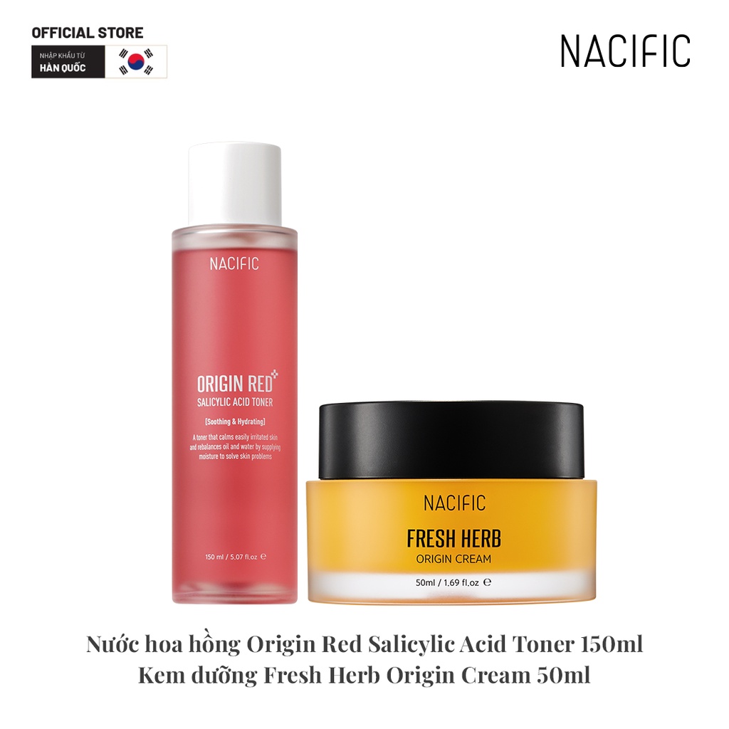 Combo Nacific Nước hoa hồng Origin Red Salicylic Acid Toner 150ml + Kem dưỡng Fresh Herb Origin Cream 50ml