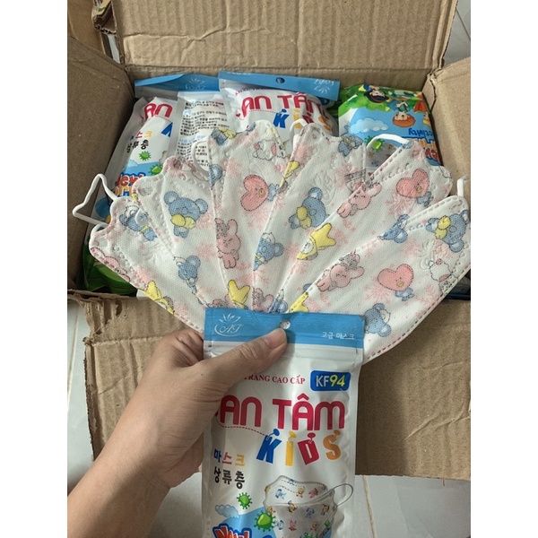 Thùng 600 cái Khẩu trang Trẻ Em KF94 Hoàng Dũng _ An Tâm _ Thịnh Phát Size 4-10 tuổi - Khẩu Trang 4D cho bé