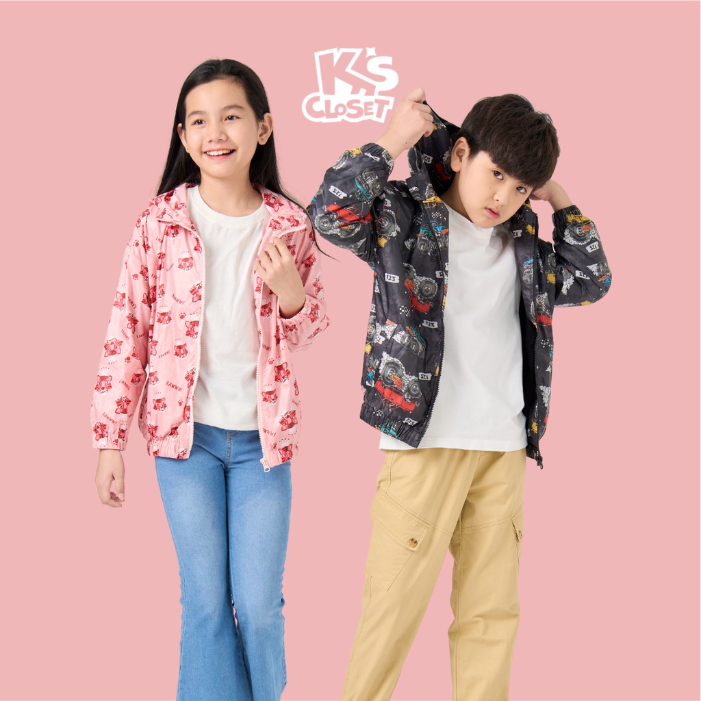 Áo gió cho bé trai và bé gái K'S CLOSET (2-14 tuổi) in hình đáng yêu, vui nhộn KT54TWF / KT61TWF TM