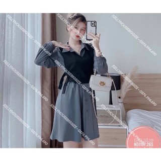 [Hàng Có Sẵn] Bigsize Đầm Sơ Mi Phối Gile (Từ 55kg đến 90kg)