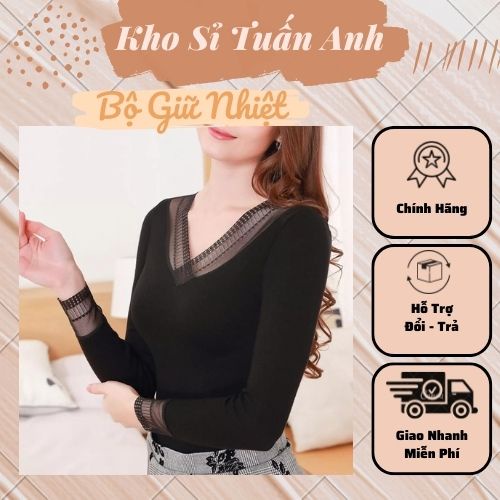 Áo Giữ Nhiệt Ren Cổ V Tay Ren Chất Siêu Đẹp, Co Giãn 4 chiều, Cổ Tim 1923 Thời Trang Quyến Rũ