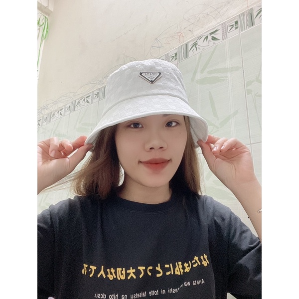 Muc bucket kaki xốp dập caro logo tam giác - Mũ vành cụp nam nữ