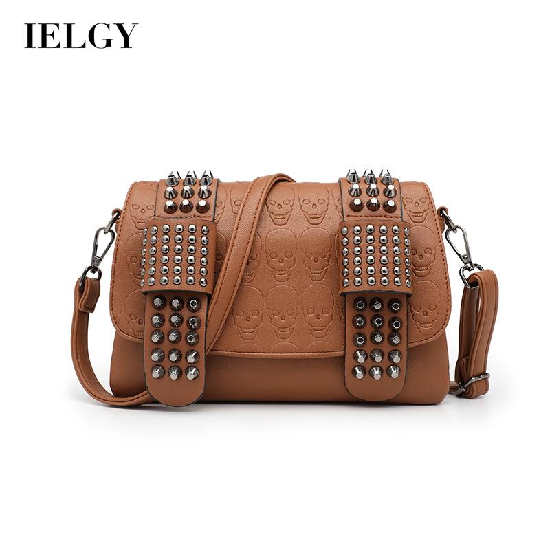 Túi Đeo Chéo Màu Đen Đính Đinh Tán Hình Đầu Lâu Cá Tính Cho Nữ