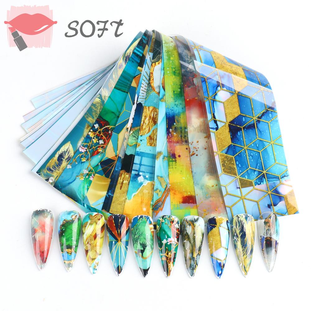 [Hàng mới về] Bộ 10 miếng dán móng tay họa tiết đá cẩm thạch nhiều màu sắc