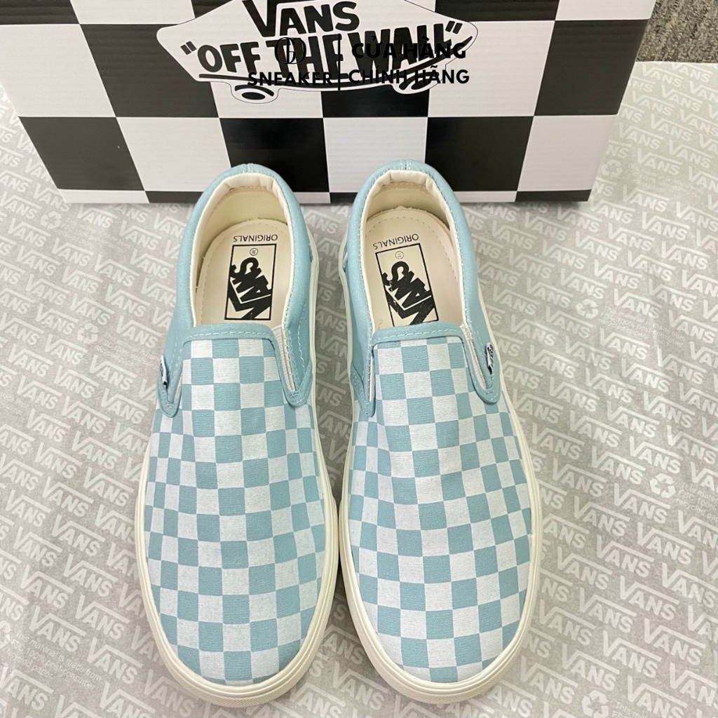 Giày Lười 𝐕𝐀𝐍𝐒 Old Skool Caro Xanh, Giày Slip On Nam Nữ Van Blue Caro Cao Cấp Full Box + Bill Gd Sneaker1111