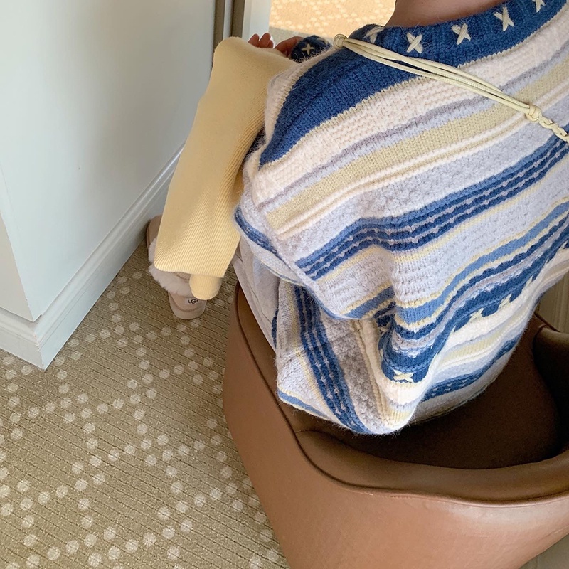 IELGY Áo cardigan Dệt Kim Cổ Tròn Dáng Rộng Màu Xanh Dương Thời Trang Cho Nữ