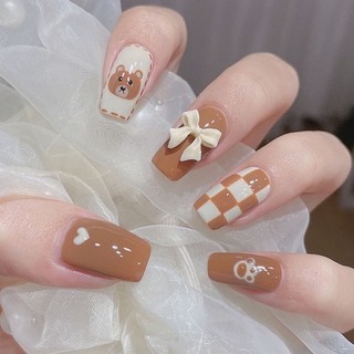 Nailbox thiết kế charm nơ nâu tây - Size form ib