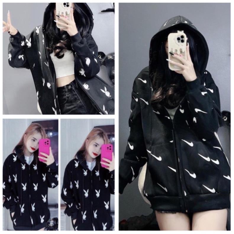 Áo Khoác Hoodie Tai Thỏ Nỉ Bông Nam Nữ Form Rộng Dầy Dặn Siêu Đẹp