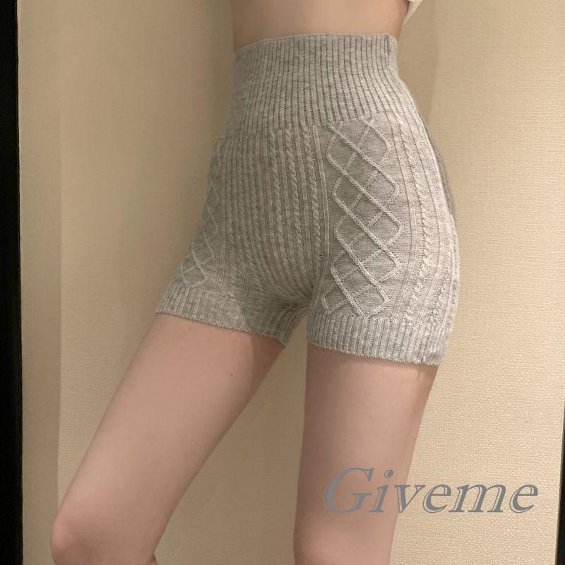 Quần Short Dệt Kim Màu Trơn Lưng Cao Ôm Dáng Thời Trang Thu Đông Cho Nữ