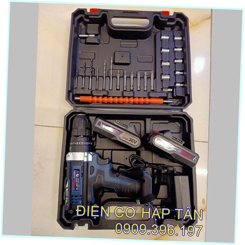 Máy Khoan BOS 36V Có Búa Lõi Đồng  - 2 Pin Bắt Vít, Khoan Sắt, Khoan Tường, Khoan Gỗ