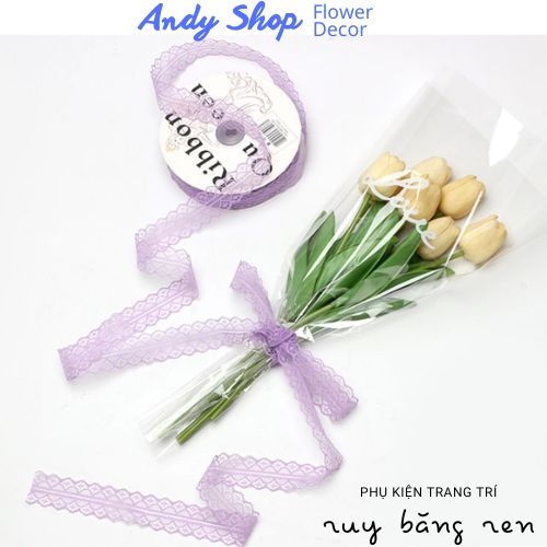 Phụ kiện trang trí hộp quà, bó hoa cầm tay Ruy băng ren mềm mại nhiều màu sắc - Andy Shop
