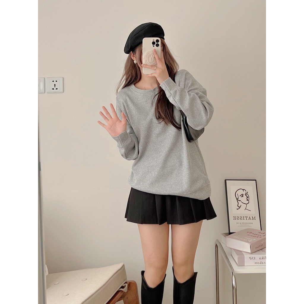 Áo SWEATER nỉ tổ ong trơn form rộng oversize
