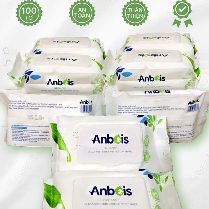 Khăn ướt ORGANNIC Cao Cấp Anbois sản xuất theo công nghệ Nhật Bản 100tờ/gói An Toàn cho bé
