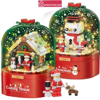 Hộp nhạc Lego Giáng sinh Noel lắp ráp, Bộ lego Giáng sinh nắp kính