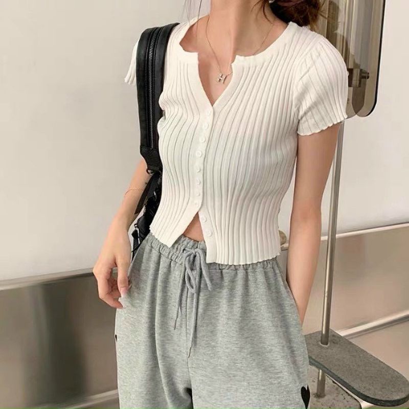 Áo len gân tay ngắn