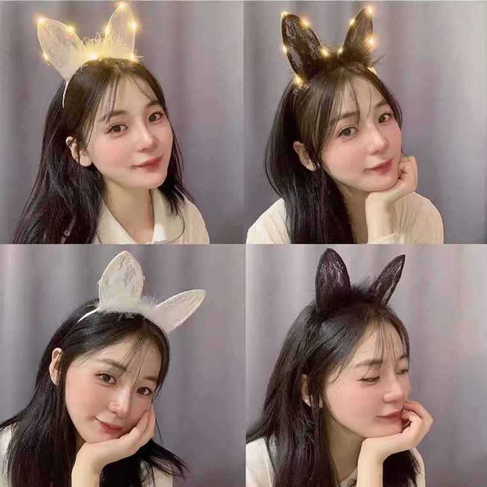 Băng Đô Tai Thỏ Có Đèn LED Dễ Thương Cho Bé Gái Hóa Trang