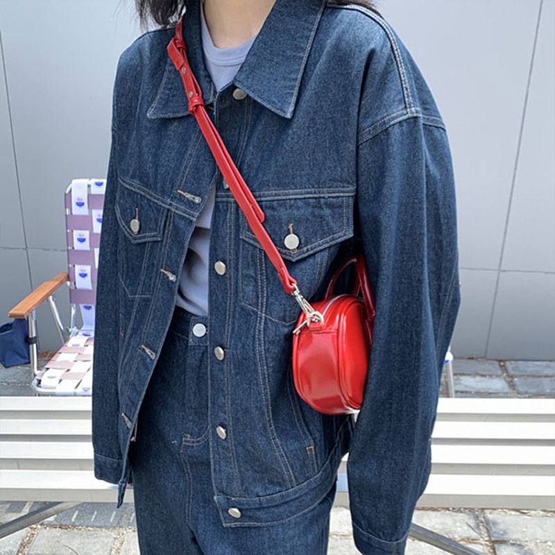 Túi đeo vai nữ YADOU bằng da bóng PU màu đỏ phong cách vintage Hàn Quốc